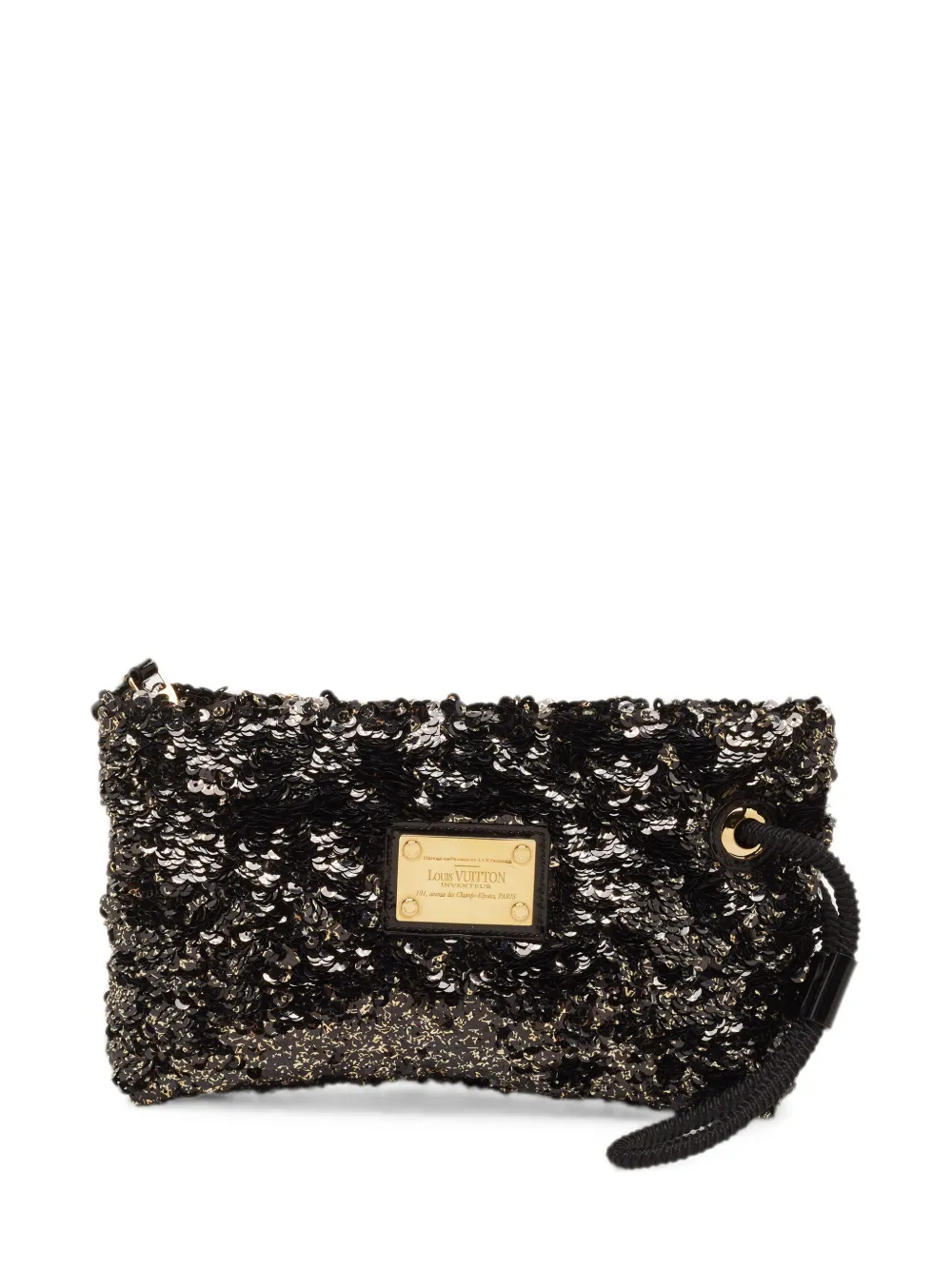 Pre-owned Louis Vuitton 2010 Pochette Rococo Sequin-embellished Clutch Bag In Black