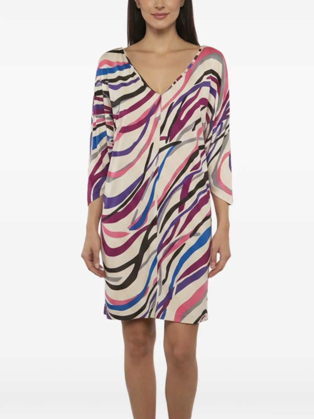 DVF Diane von Furstenberg batwing-sleeve printed mini dress - Nude