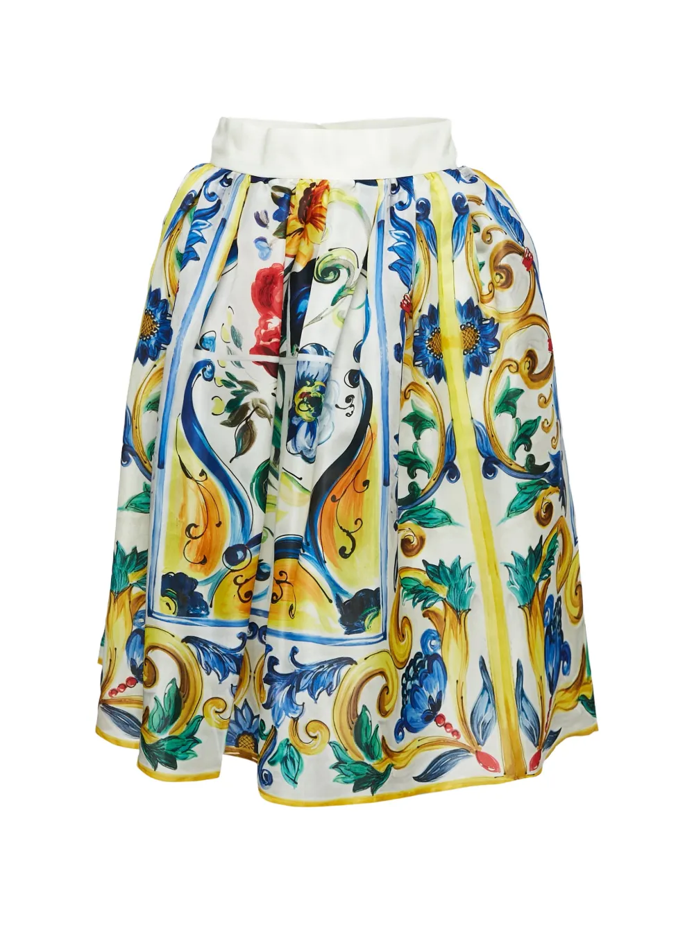 Dolce & Gabbana Pre-Owned Majolica-print midi skirt - Bianco
