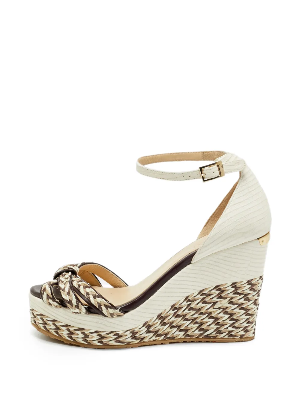 Jimmy Choo Pre-Owned raffia wedge heeled sandals - Nude