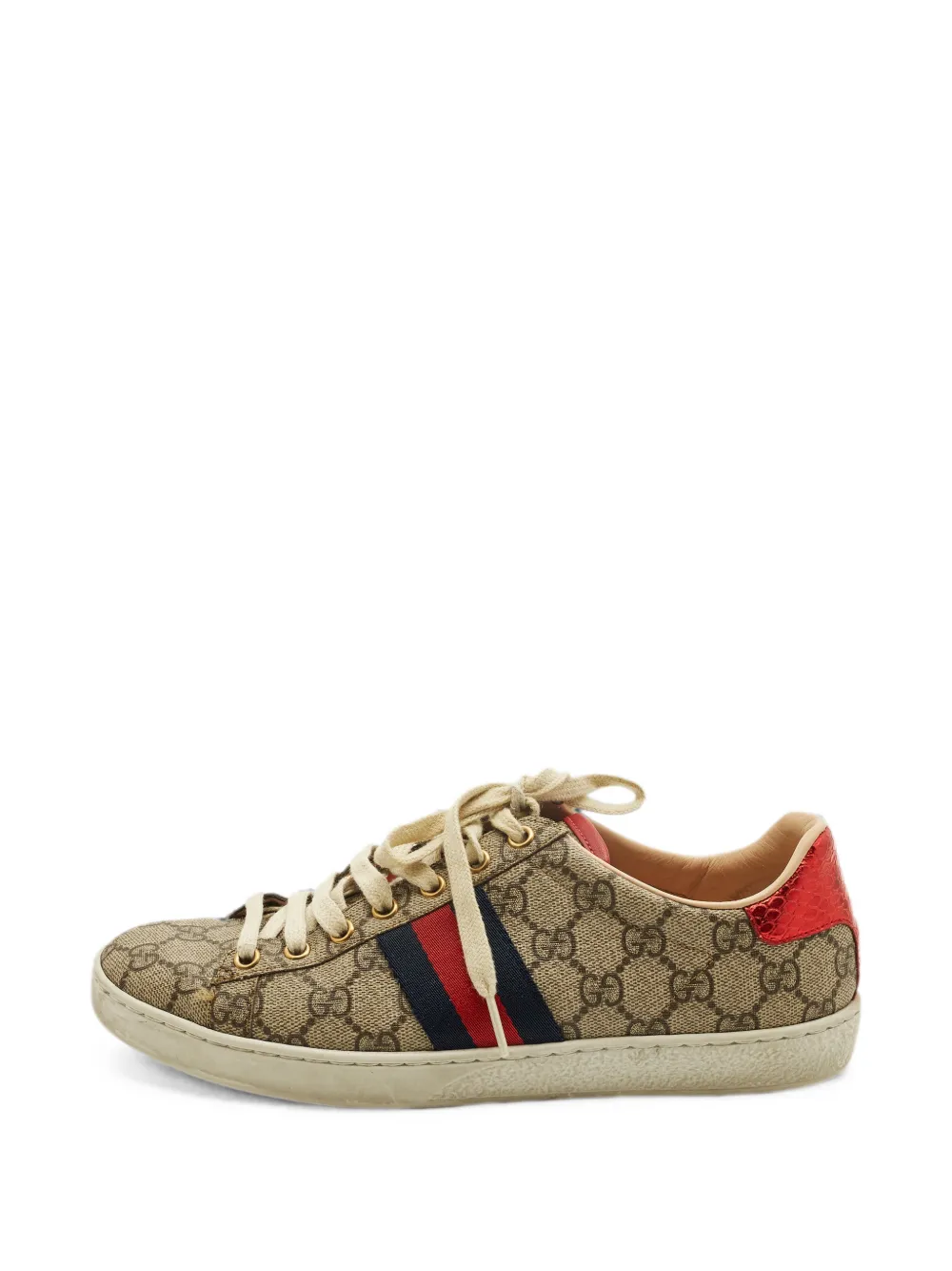 Gucci Pre-Owned Ace Web lace-up sneakers - Nude
