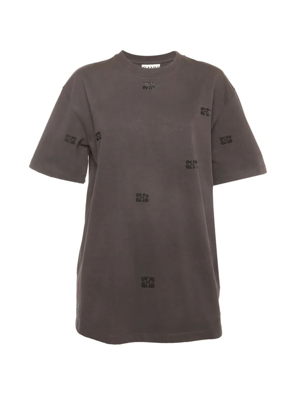 GANNI rhinestone logo T-shirt - Grey