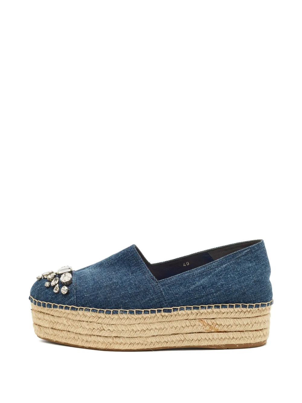 Miu Miu Pre-Owned crystal-embellished platform espadrilles - Blu