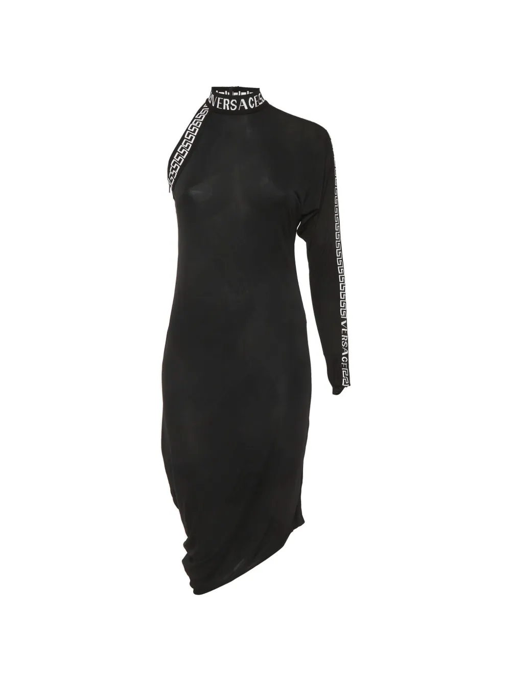 Versace Pre-Owned 2018 Greca logo one-shoulder midi dress - Nero