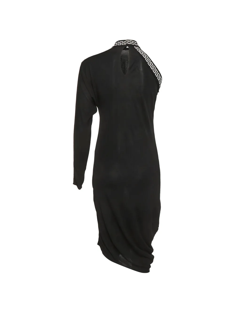 greca one-shoulder mini dress versace Versace Pre-Owned 2018 Greca Logo one-shoulder Midi Dress | Black