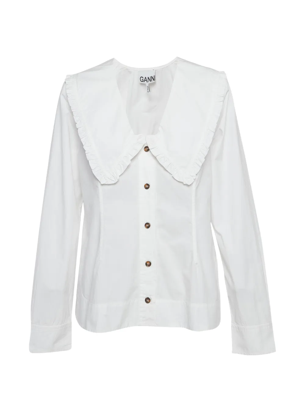 GANNI ruffled oversized-collar shirt - Bianco