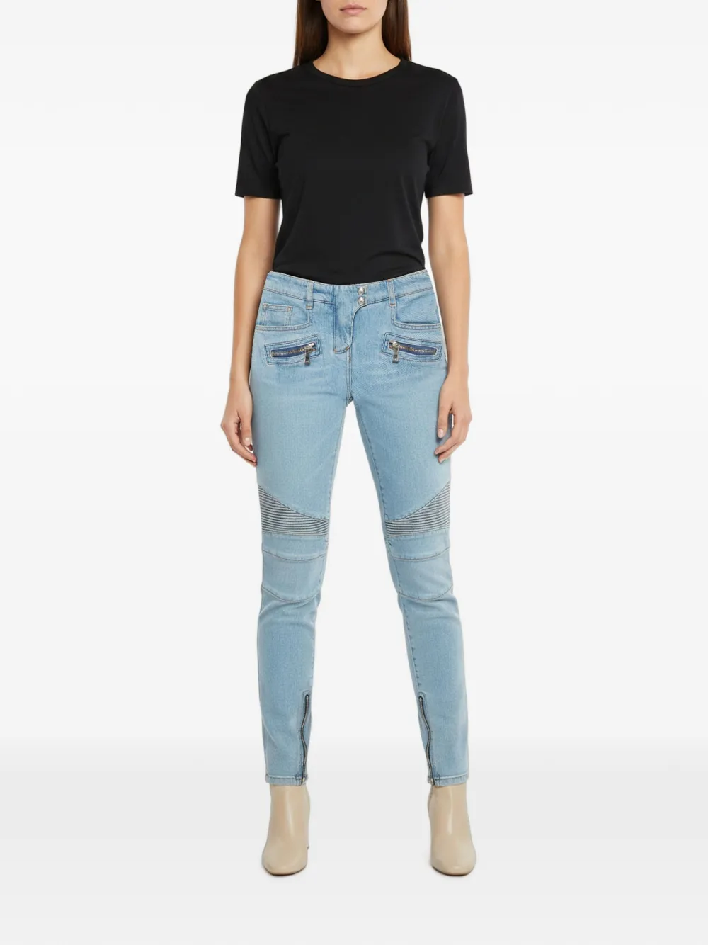 Balmain Pre-Owned paneled zip-details jeans - Blau