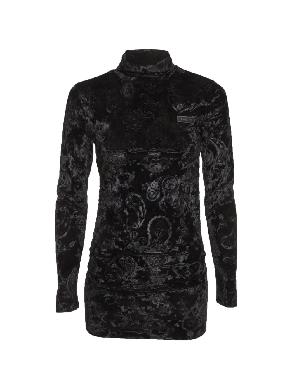 GANNI velour ruched high neck top - Nero