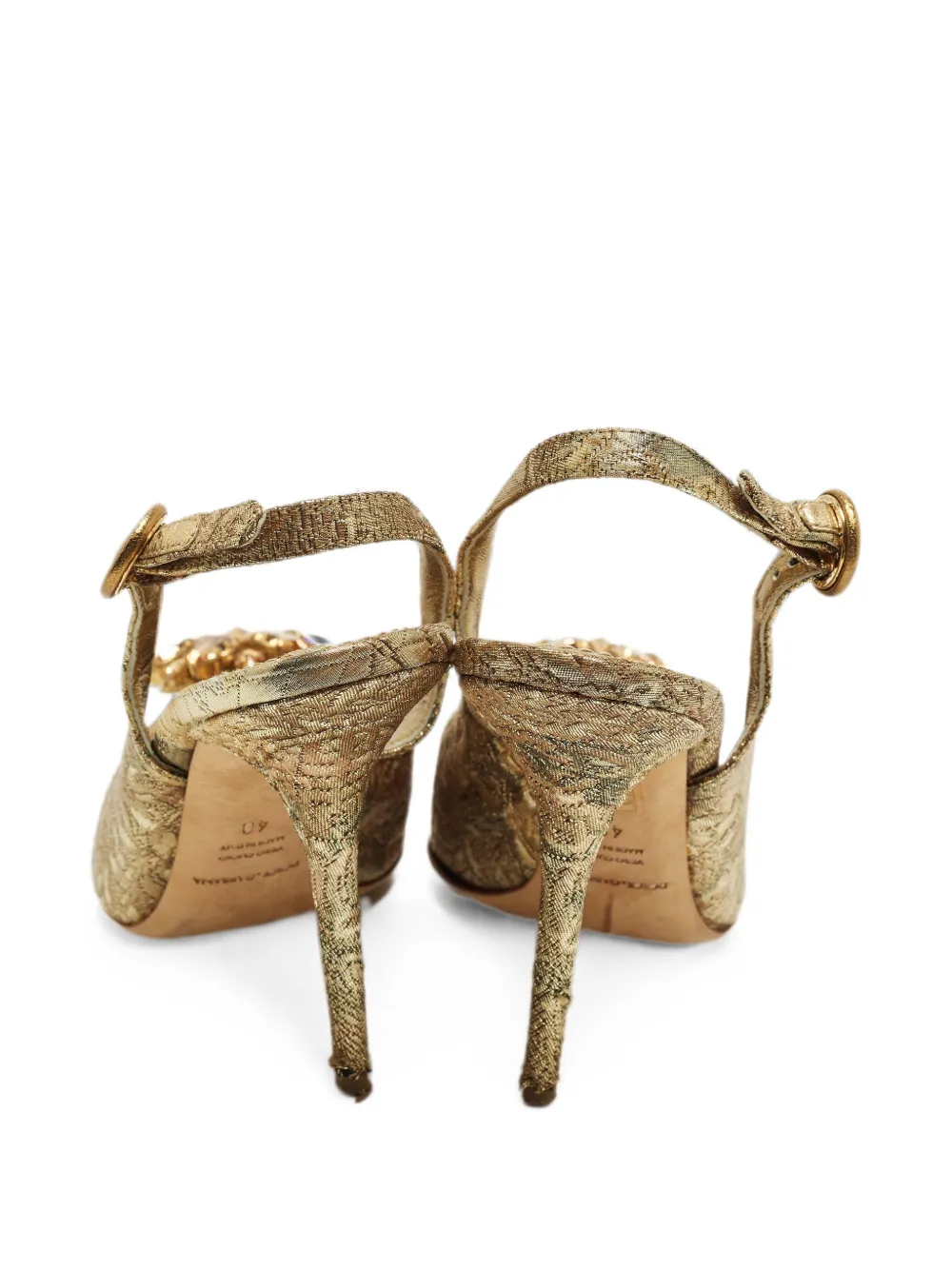  Dolce & Gabbana Pre-owned Dolce & Gabbana Size 40 Gold Brocade Fabric Crystal Embellished Pumps - Or 