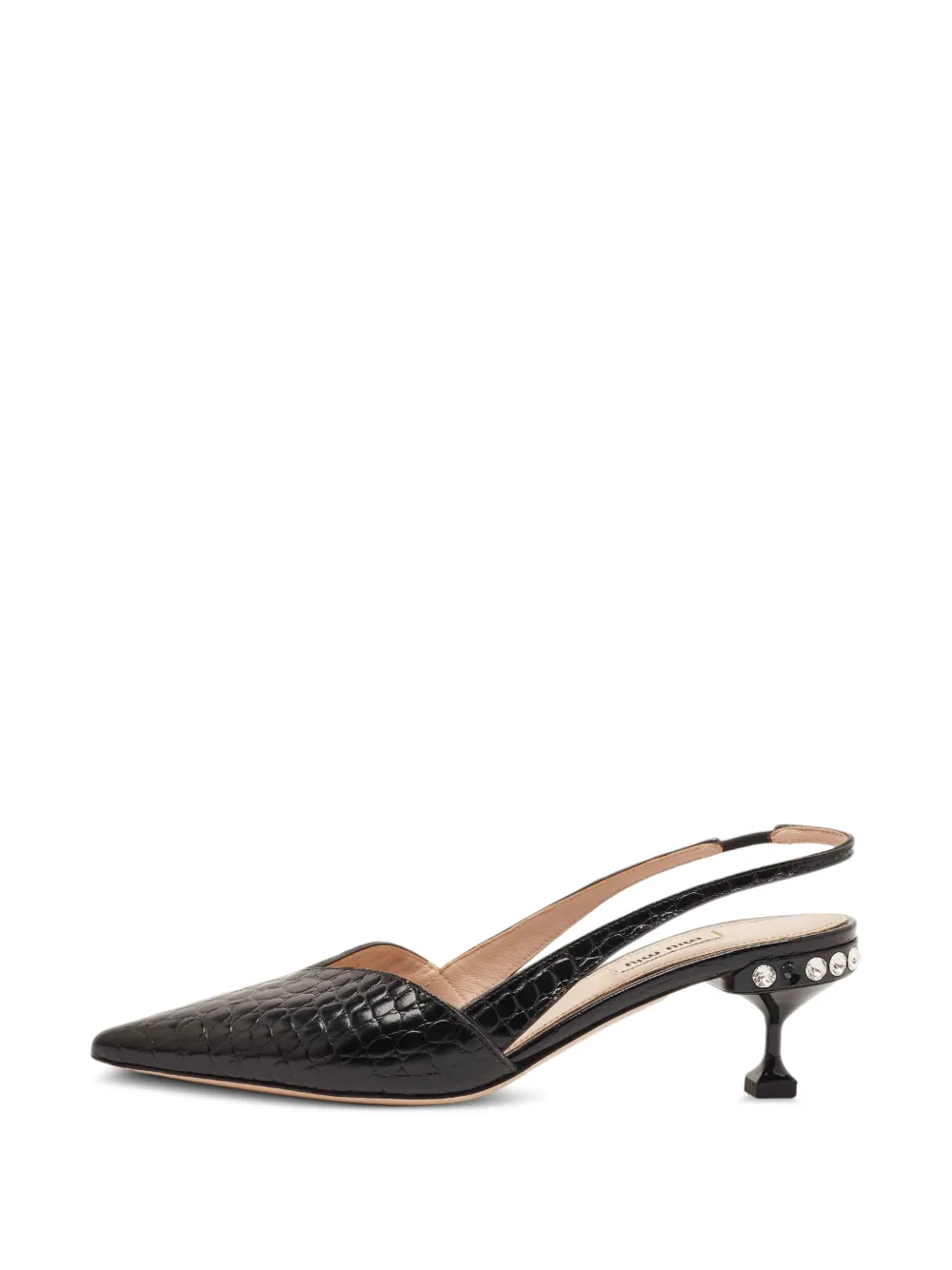 Miu Miu Pre-Owned mules ornées de cristaux à effet peau de crocodile - Noir Miu Miu Pre-Owned mules ornées de cristaux à effet peau de crocodile - Noir