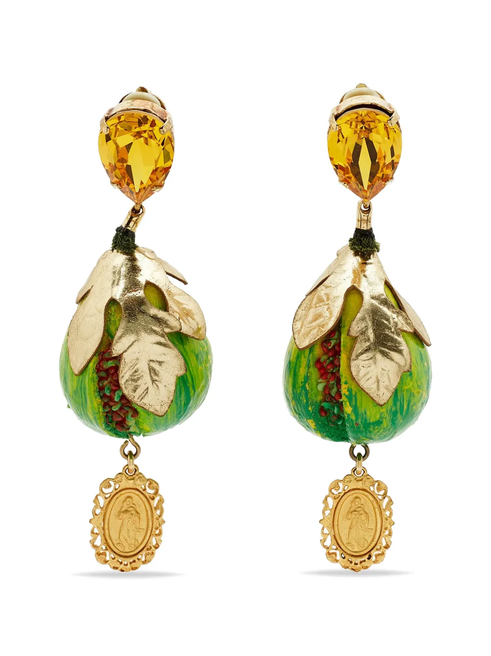 Dolce & Gabbana Pre-Owned crystal fig-shaped clip-on earrings - Oro