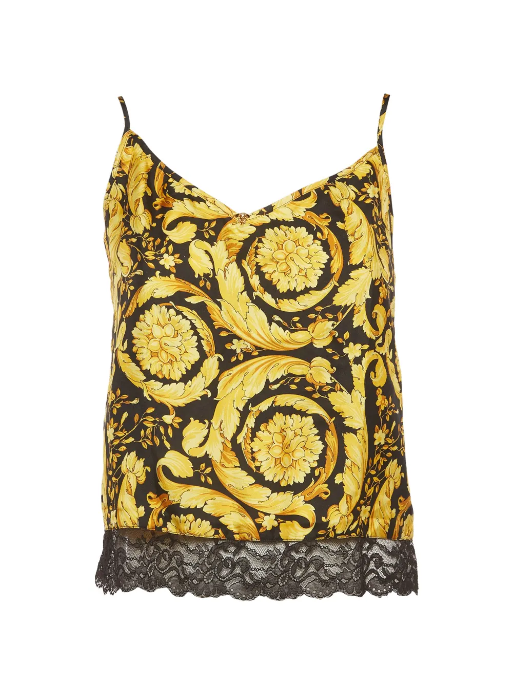 Versace Pre-Owned 1990s Barocco print lace-trim top - Giallo