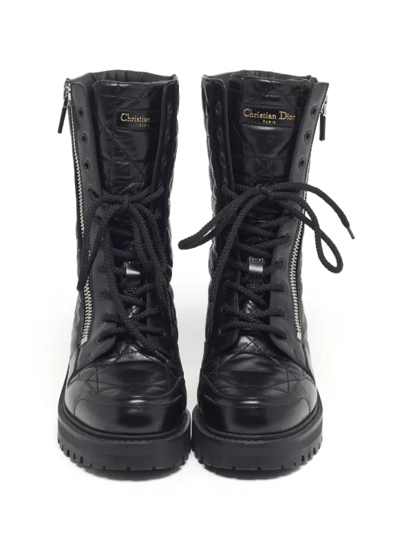 Dior ディオール ブーツ D-Leader カナージュ 革 黒 L Christian Dior Pre-Owned D-Leader カナージュ コンバットブーツ