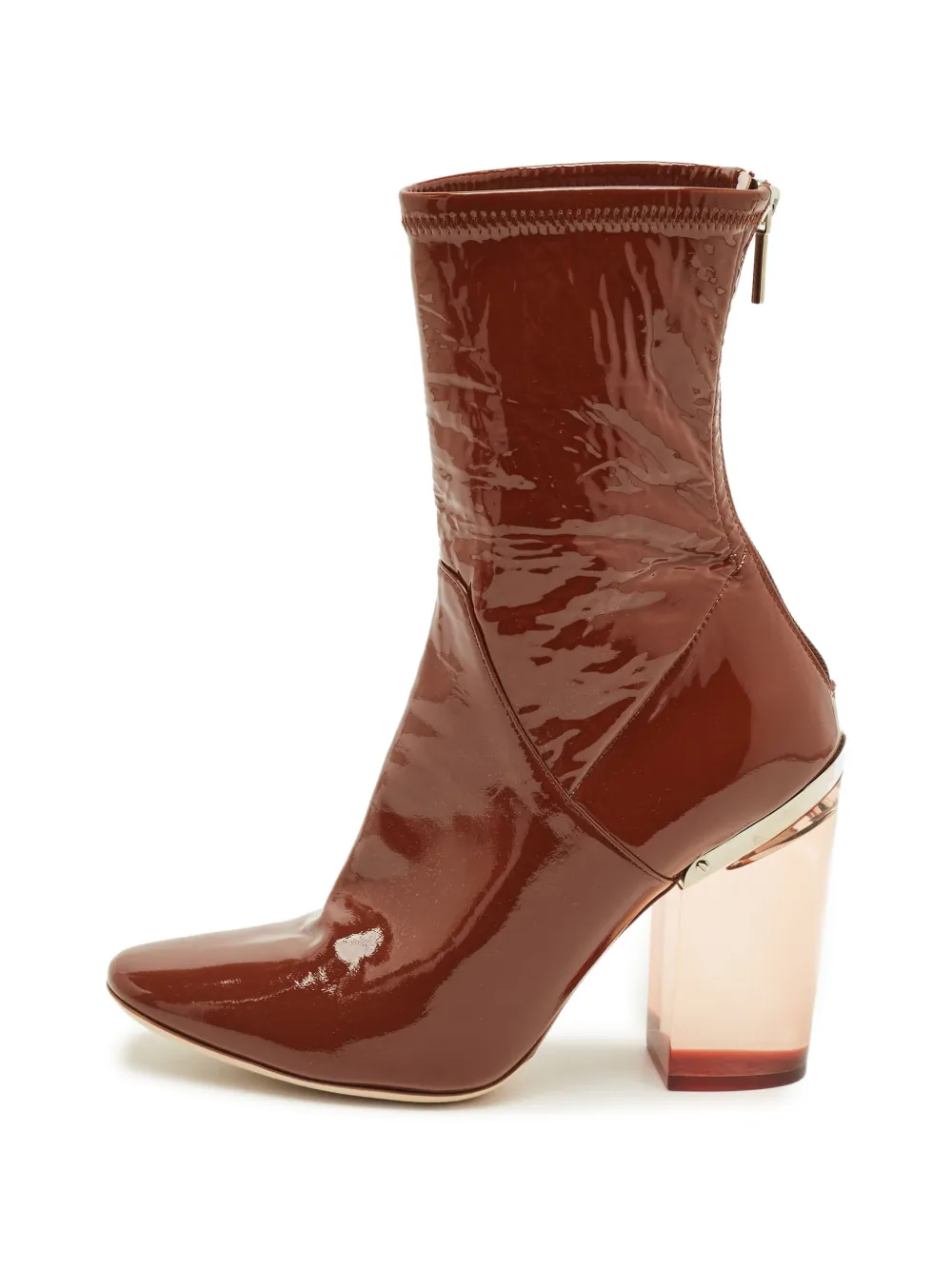 Christian Dior Pre-Owned patent-leather clear-heel ankle boots - Brown