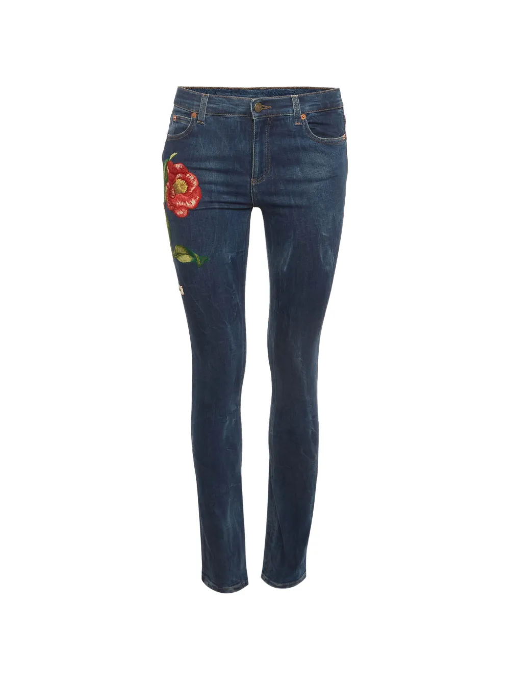 Gucci Pre-Owned floral-embroidered belt-loop jeans - Blu