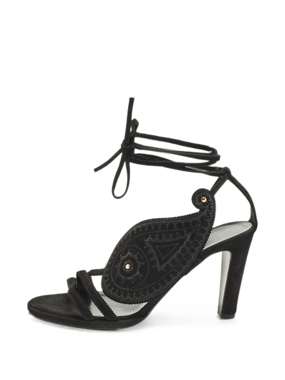 Hermès Pre-Owned embroidered paisley ankle-tie sandals - Schwarz