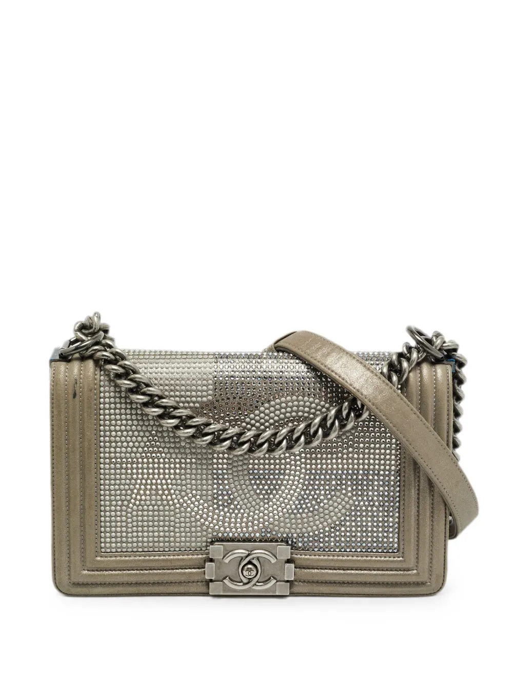 CHANEL Pre-Owned 2014 medium CC crysta- embellished shoulder bag - Grigio