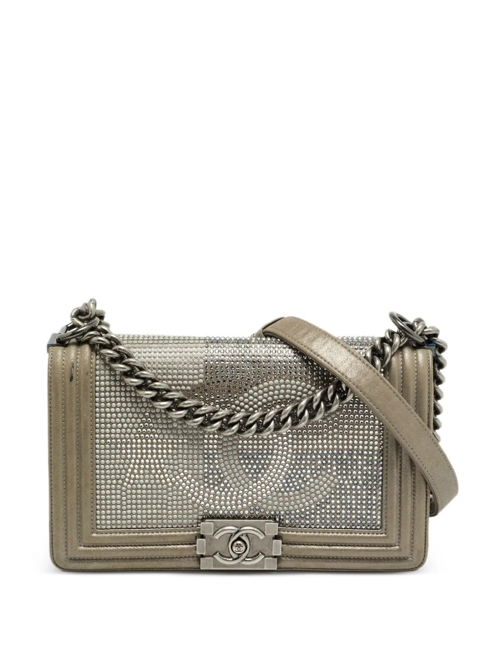CHANEL Pre-Owned 2014 medium CC crysta- embellished shoulder bag - Grey