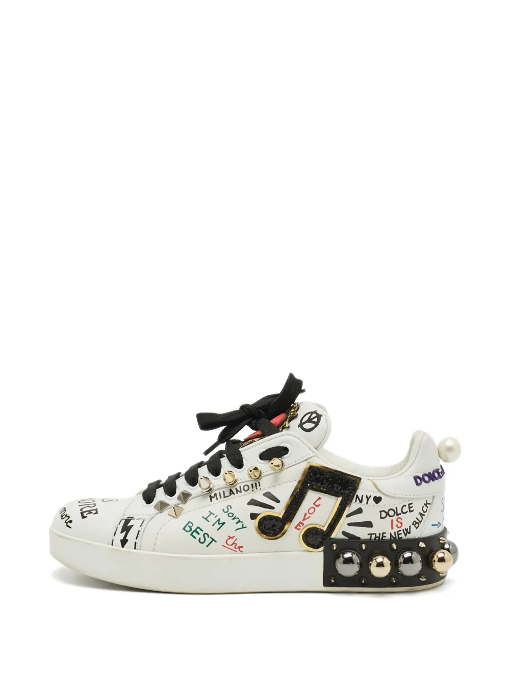 Dolce & Gabbana Pre-Owned graffiti-print studded sneakers - Weiß