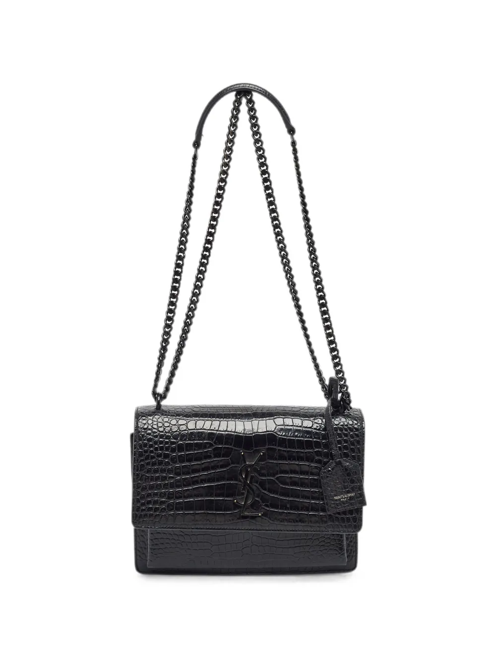 Saint Laurent Pre-Owned Sunset croc-embossed shoulder bag - Nero