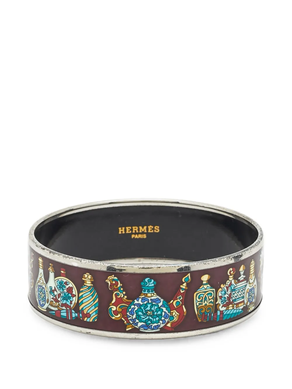 Pre-owned Hermes Bottle-print Bracelet In Silver
