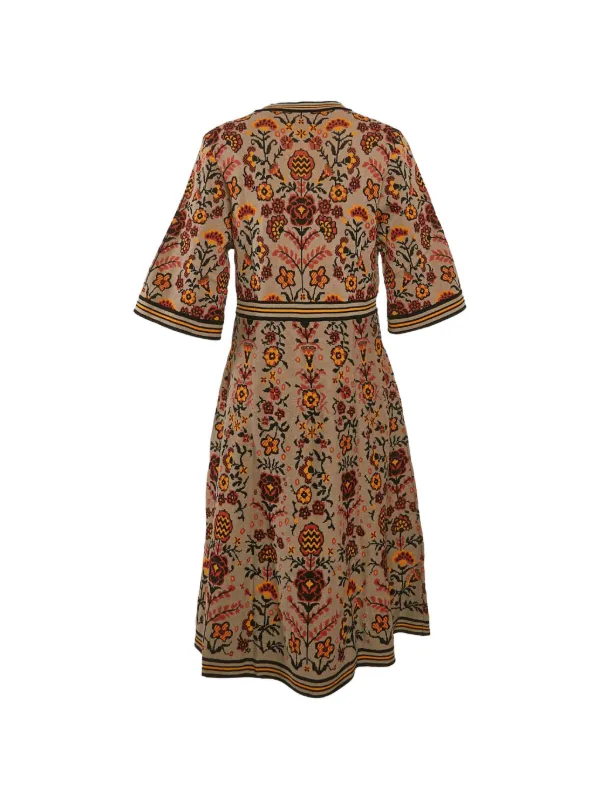 knitted cotton midi dress Mocha Smocking Detail Knit Midi Dress- 100% Cotton