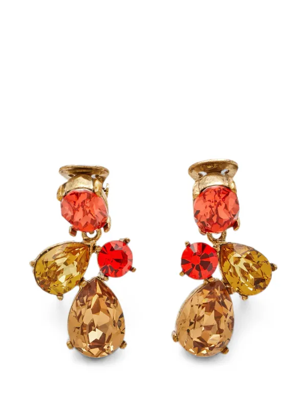Oscar de la Renta Pre-owned Crystal-embellished Drop Earrings in Gold