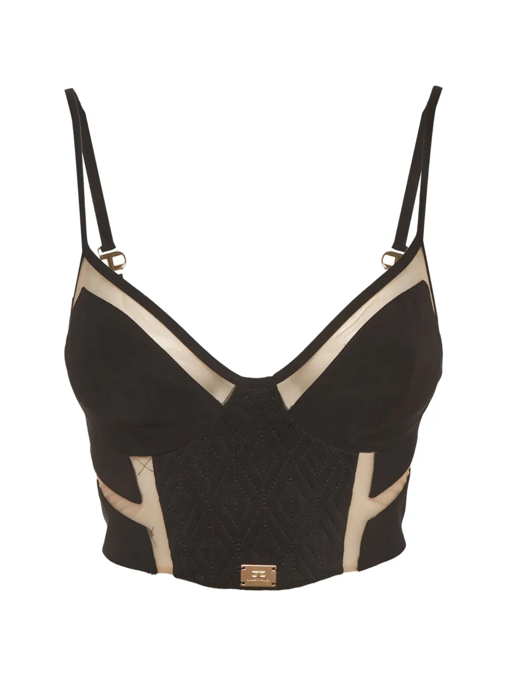 Elisabetta Franchi tulle insert bustier top - Nero