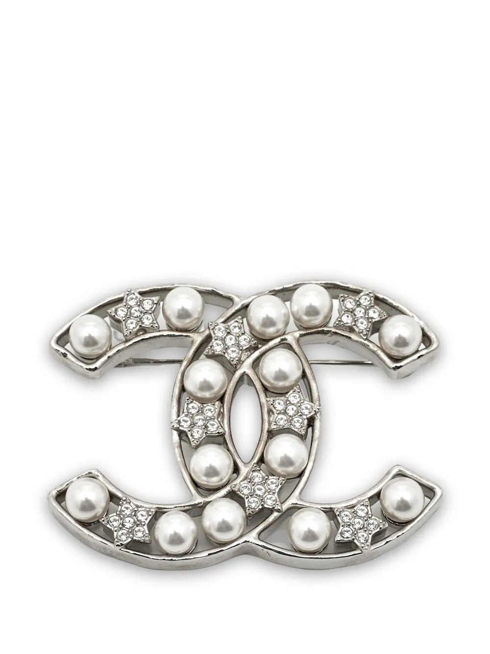 CHANEL Pre-Owned CC faux-pearl brooch - Silver