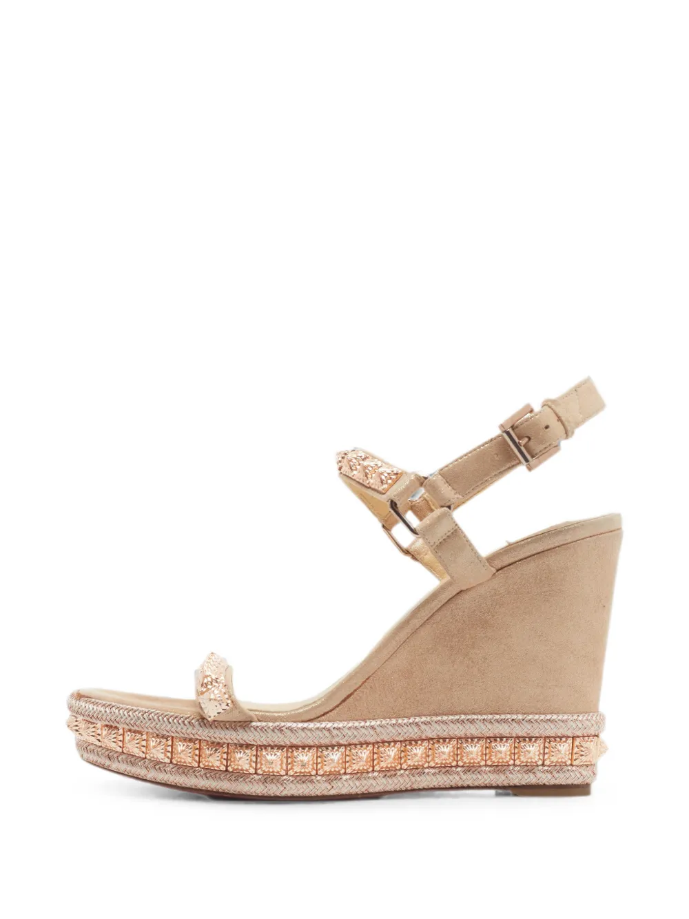 Christian Louboutin Pre-Owned Pyraclou suede wedge sandals - Nude
