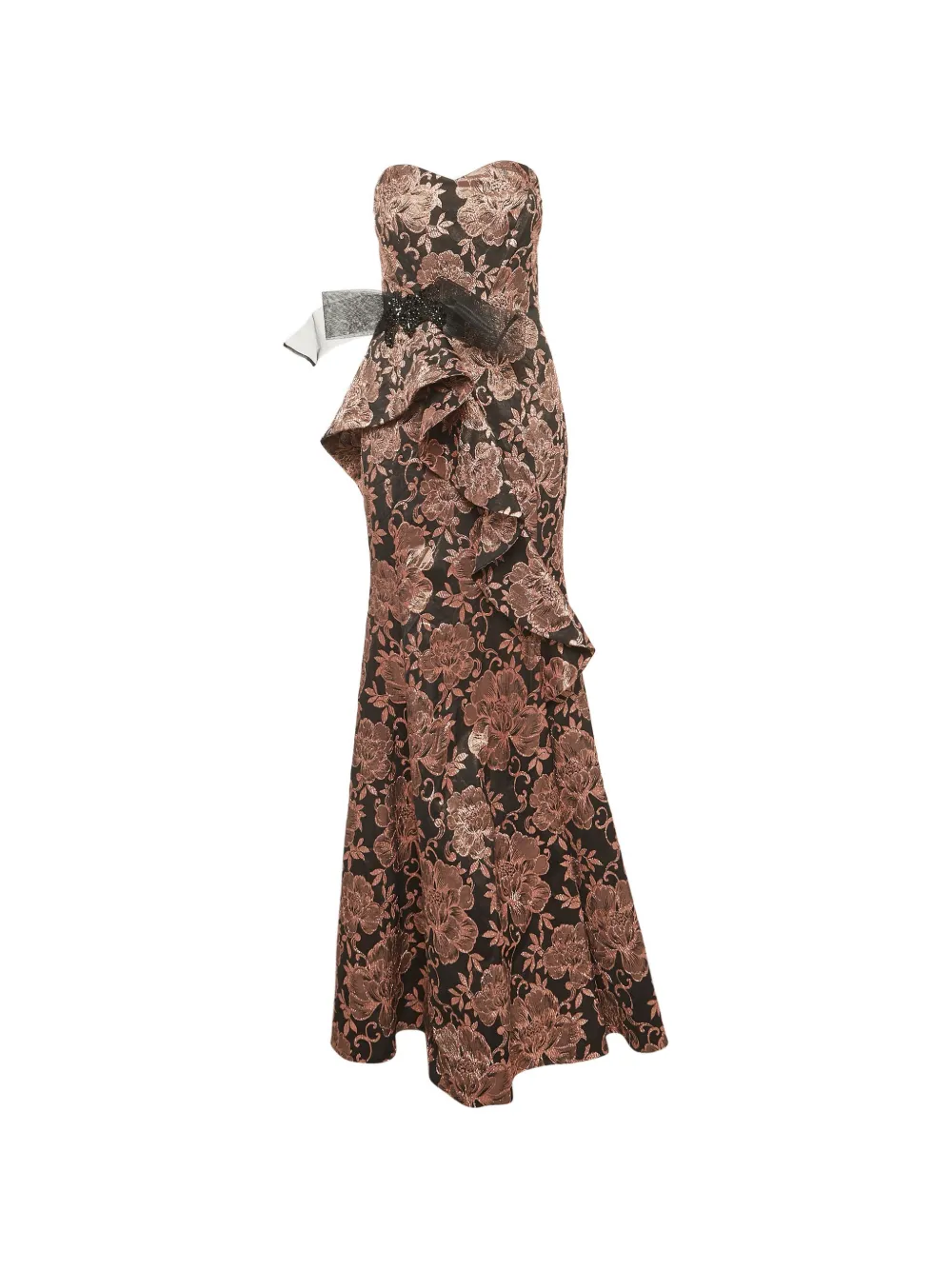 Badgley Mischka ruffled bow-detail maxi gown - Schwarz