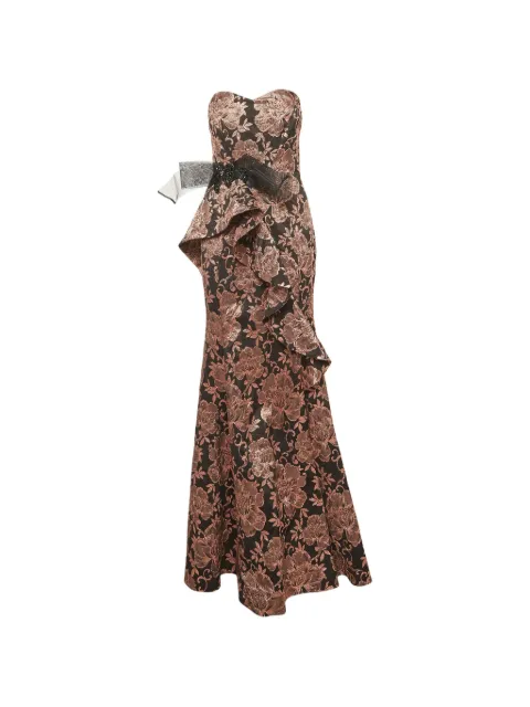 Badgley Mischka ruffled bow-detail maxi gown