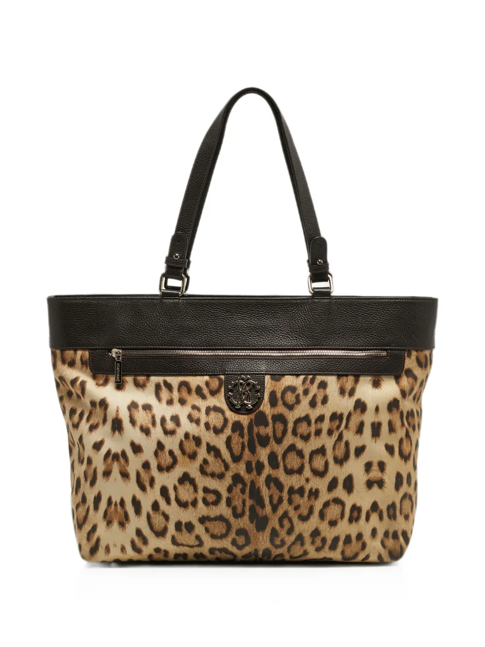 Roberto Cavalli Vintage sac cabas à imprimé léopard et motif de zig-zag - Marron