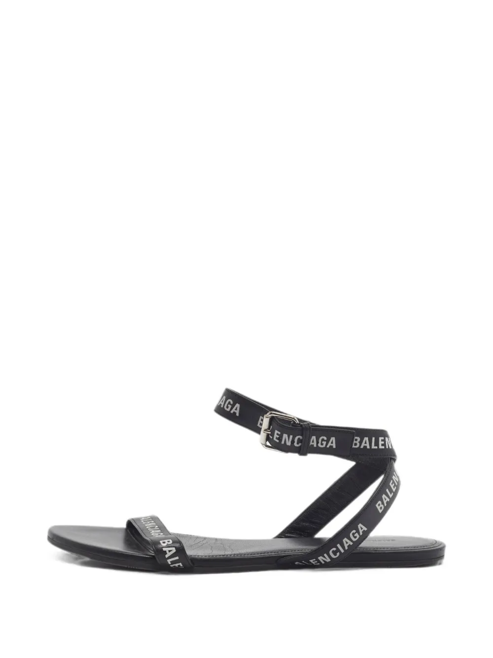 Balenciaga Pre-Owned logo-tape ankle-strap leather flat sandals - Nero