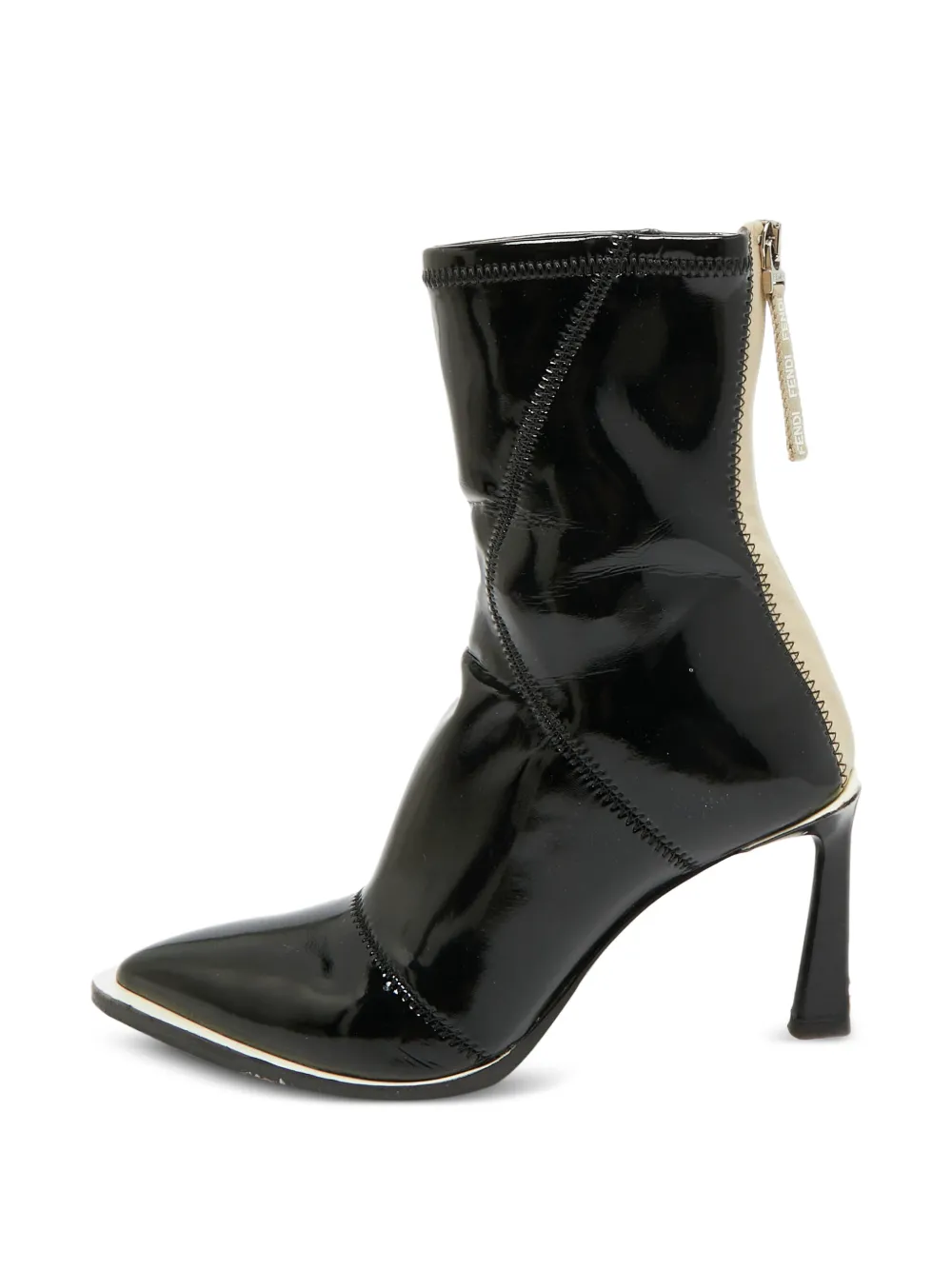 Pre-owned Fendi Patent-leather Point-toe Ankle Boots In Black