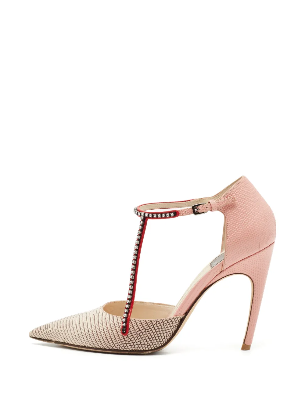 Christian Dior Pre-Owned crystal-embellished T-bar heeled pumps - Pink