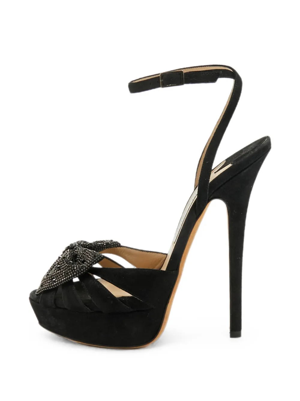 Jimmy Choo Pre-Owned crystal-embellished bow platform sandals - Nero