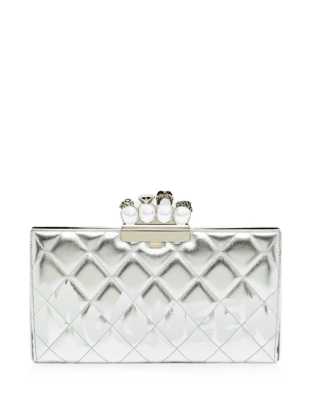Pre-owned Alexander Mcqueen Jewelled Knuckle Quilted Clutch Bag In Silver
