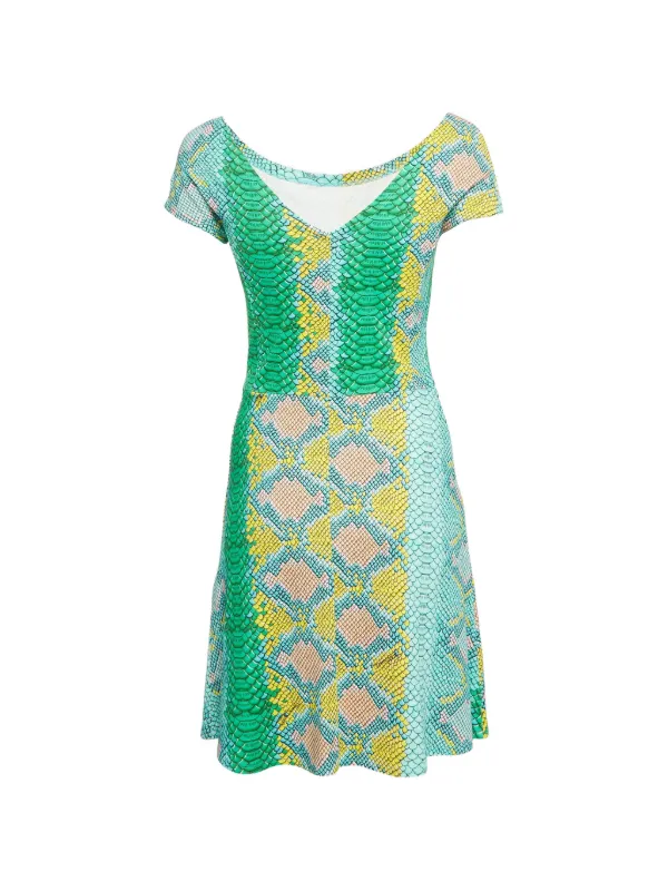 snakeskin green dress Ratiio Green Snakeskin Print Women's Short Sleeve Dress