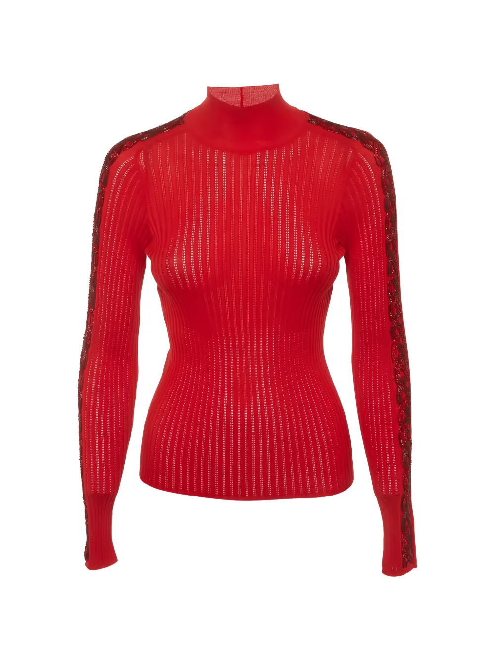 Pre-owned Dior Embellished Rib-knit Sweater In Red