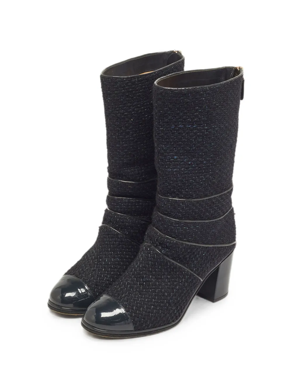 Pre-owned Chanel Tweed-texture Ankle Boots In Blue