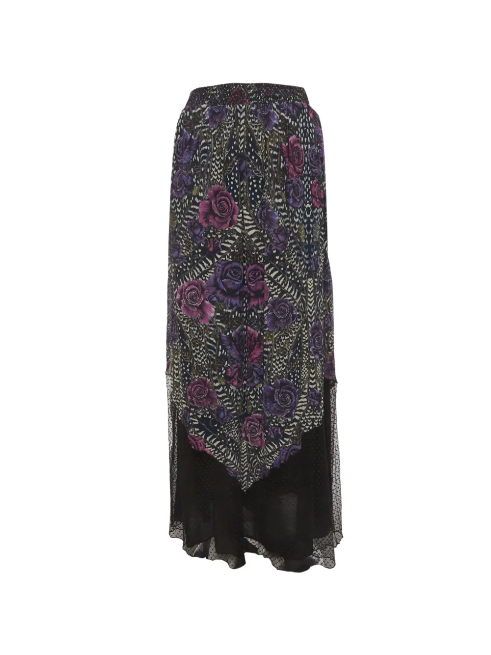 Just Cavalli Vintage floral-print tulle-panelled maxi skirt - Schwarz