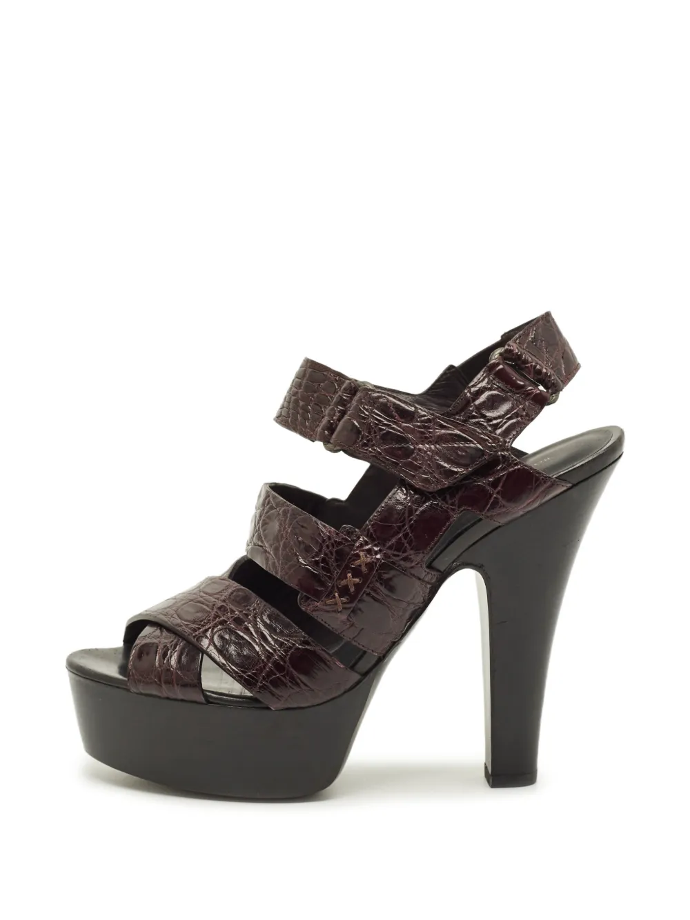 Bottega Veneta Pre-Owned croc-embossed ankle-strap leather heeled sandals - Braun