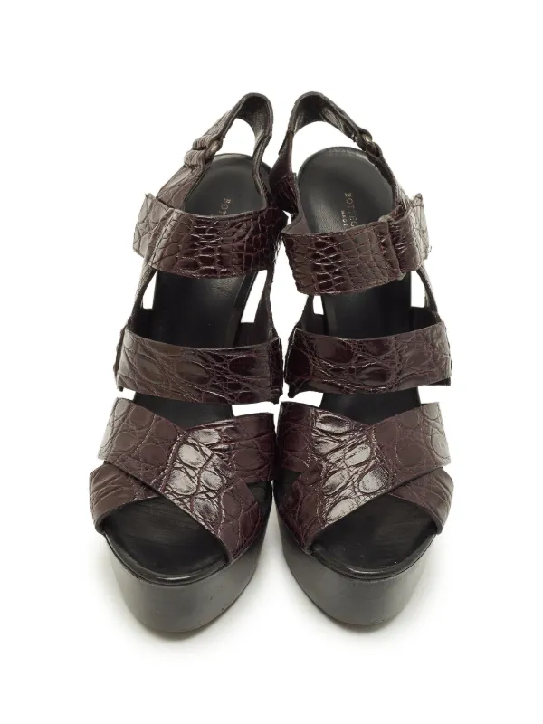 Bottega Veneta Pre-Owned クロコエンボス レザーサンダル | ブラウン