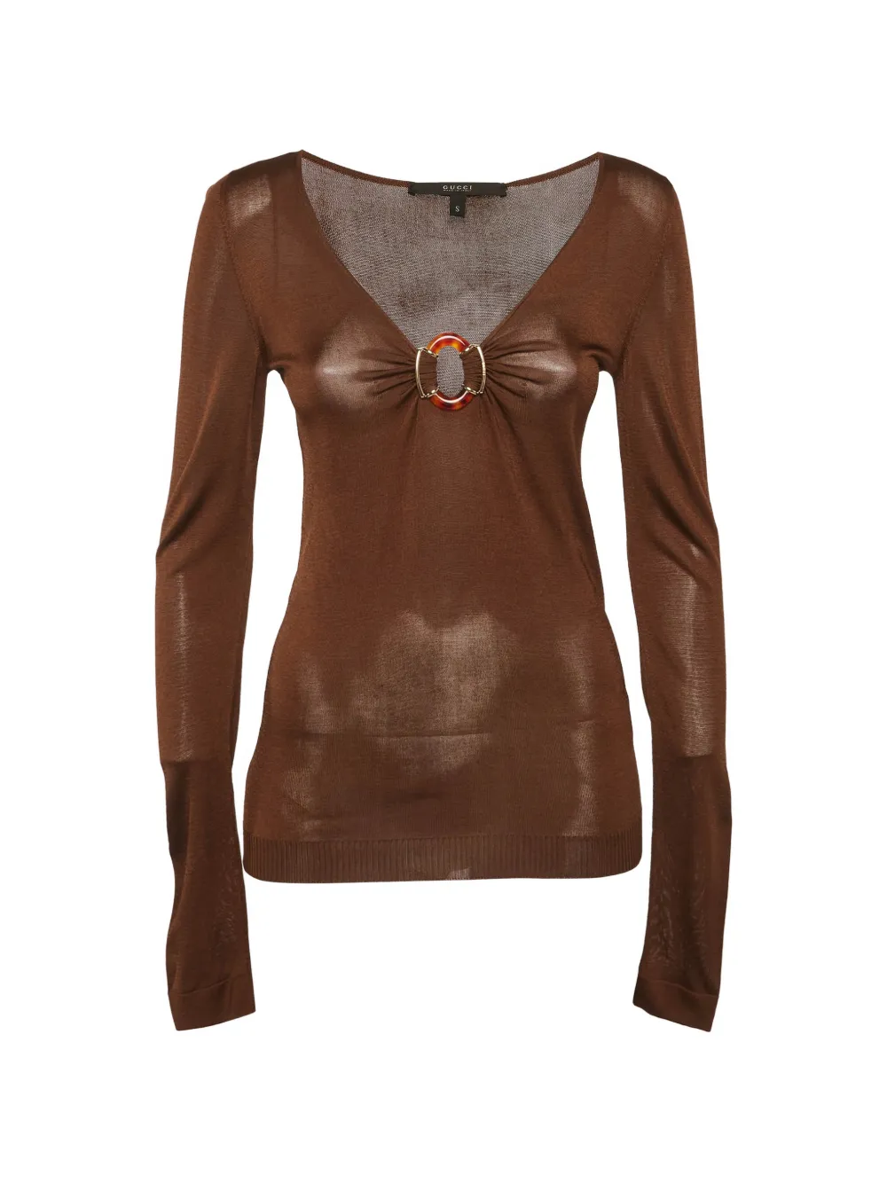 Gucci Pre-Owned Top a maniche lunghe con scollo a V - Marrone