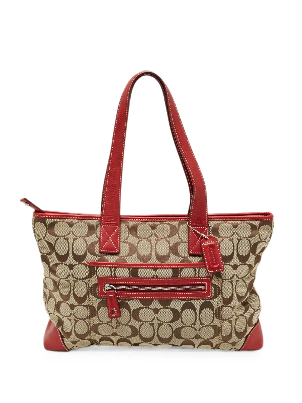 Pre-owned Coach Signature Front Zip Tote Bag In Neutral