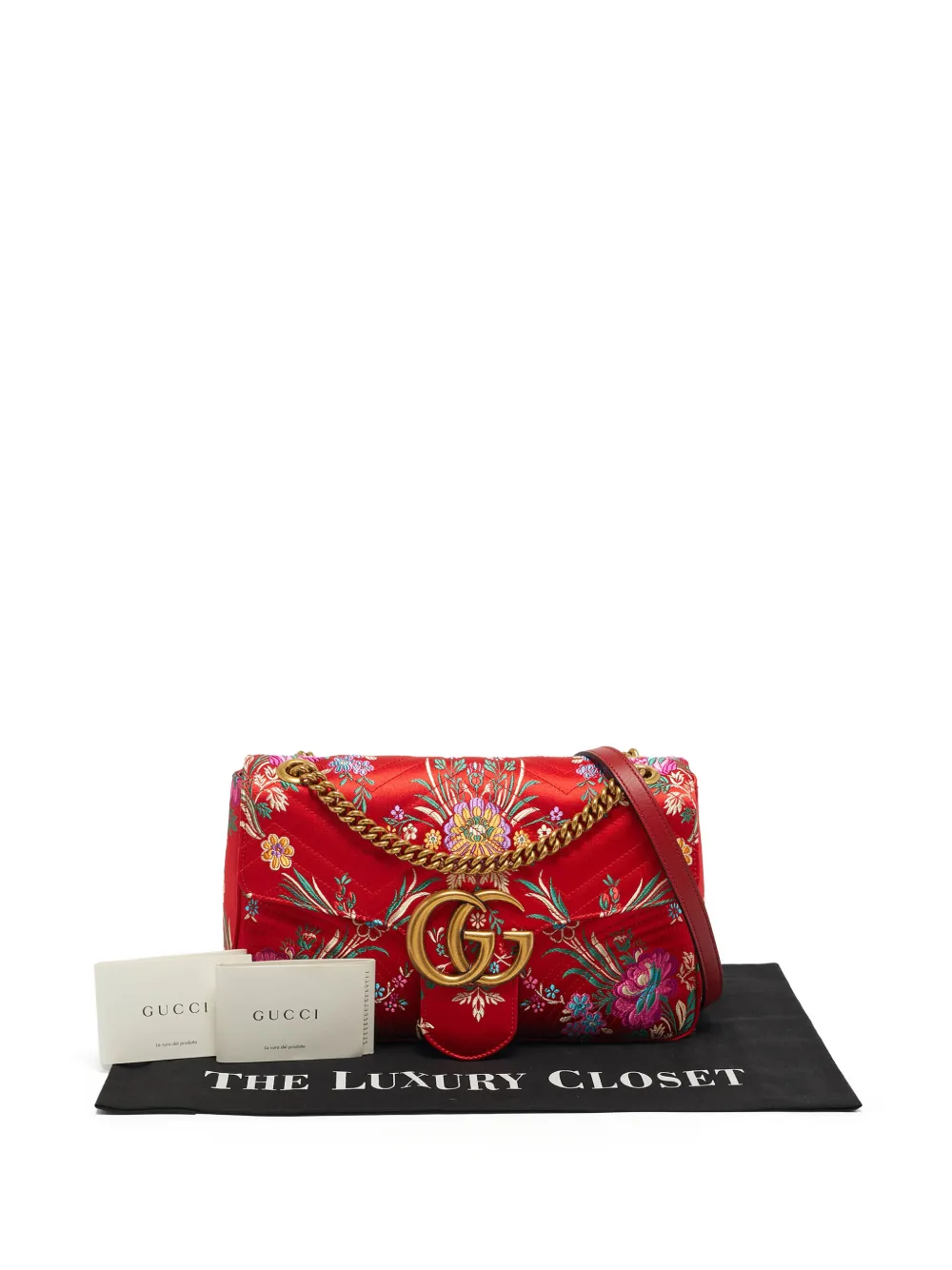 Gucci Pre-Owned GG Marmont embroidered shoulder bag - Rosso