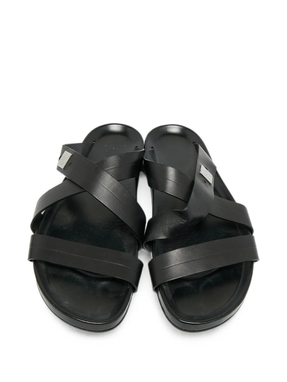 靴 LOUIS VUITTON Cross Strap Sandals black Louis Vuitton Pre-Owned criss-cross Strap Slide Sandals | Black