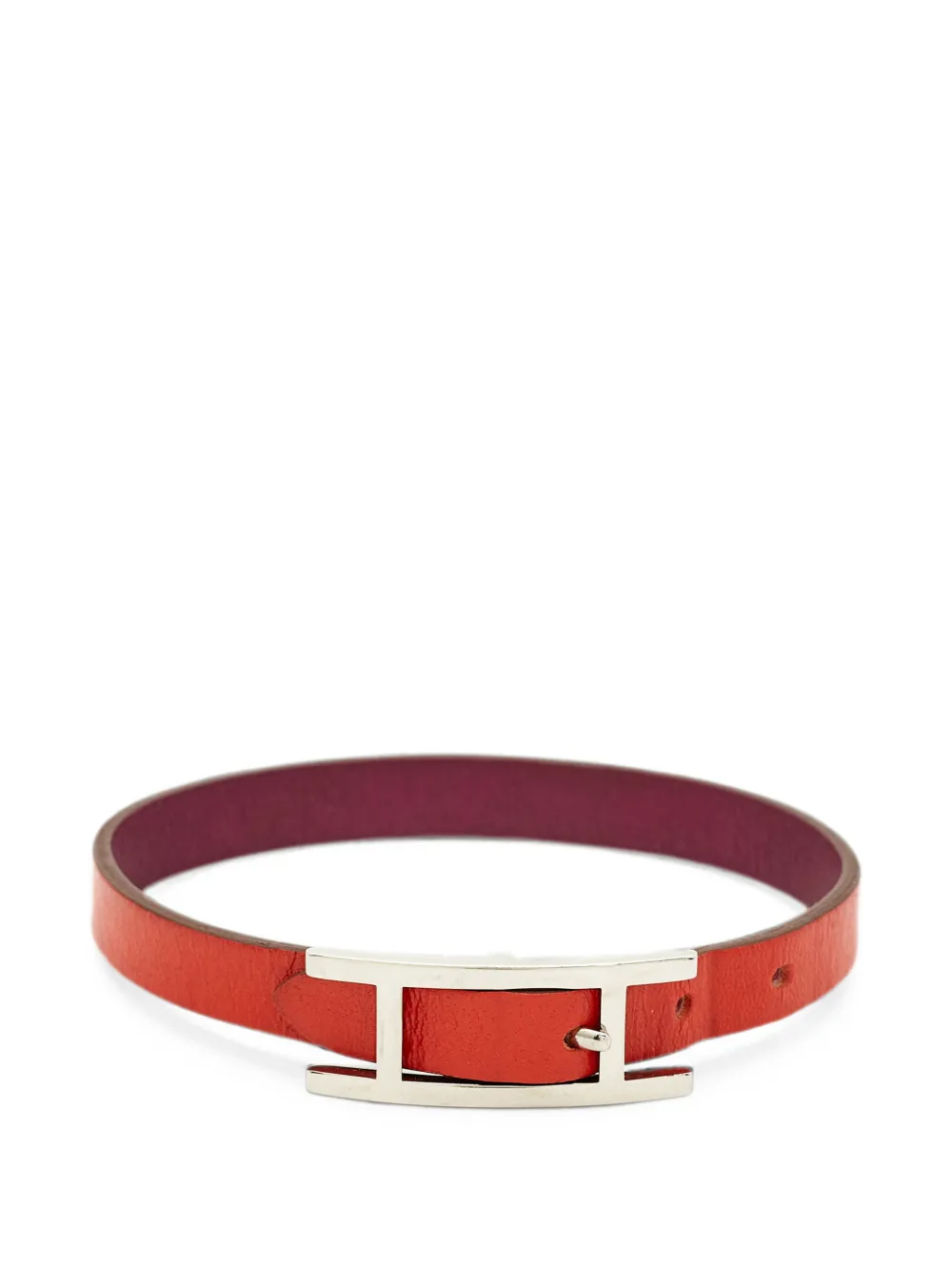 Pre-owned Hermes Behapi Reversible Leather Bracelet In Orange