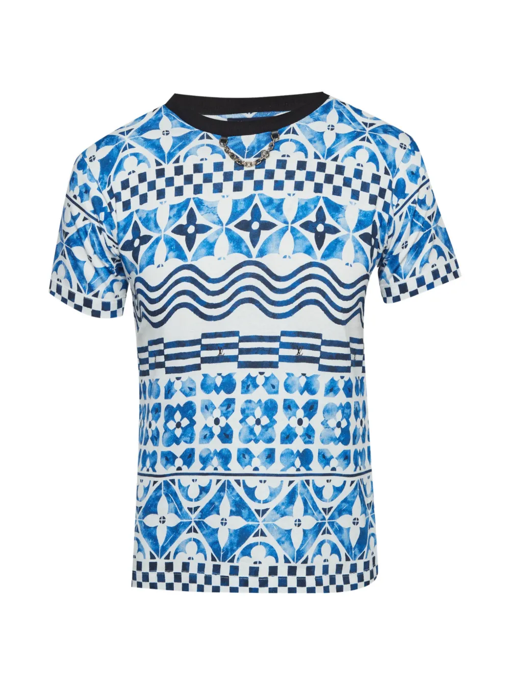 Louis Vuitton Pre-Owned Monogram print chain-detail T-shirt - Blu